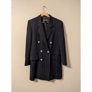 VINTAGE ESCADA MARGARETHA LEY 100% New Wool Pinstripe Double Breasted Long
